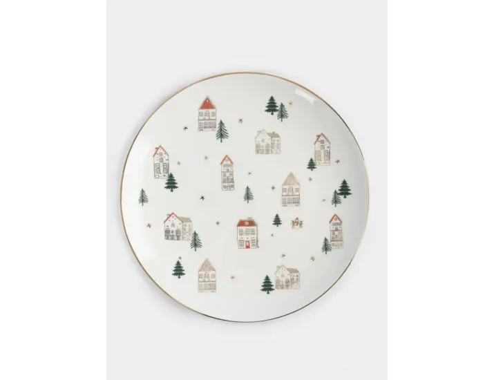 Тарелка обеденная 27 см бело-золотистая Домики и ели Anna Lafarg Townlet
