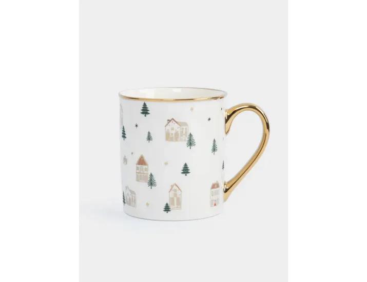 Кружка 300 мл бело-золотистая Домики и ели Anna Lafarg Townlet