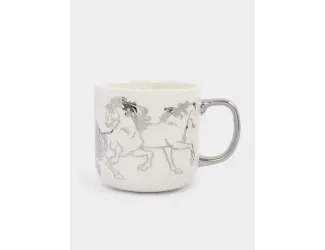 Кружка, 400 мл, фарфор N, бело-серебристая, Лошади, Horse
