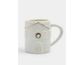 Кружка, 580 мл, фарфор P, бело-золотистая, Дом с венком, Townlet