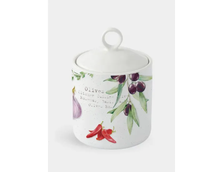 Банка для сыпучих продуктов 9x13 см 500 мл белая Помидоры и Оливки Easy Life Home and Kitchen