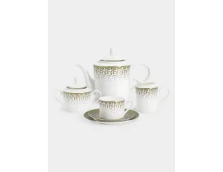 Сервиз чайный 6 персон 21 предмет бело-зеленый с золотистым кантом матовый Anna Lafarg Virtus