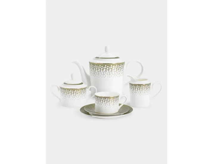 Сервиз чайный 6 персон 21 предмет бело-зеленый с золотистым кантом матовый Anna Lafarg Virtus