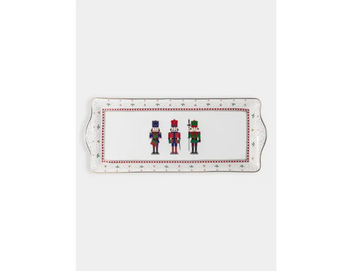 Блюдо 35x14,5 см прямоугольное белое с золотистым кантом Щелкунчик Easy Life Nutcracker