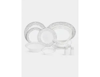 Сервиз обеденный 6 персон 27 предметов бело-серый с серебристым кантом Узор Anna Lafarg Айседора
