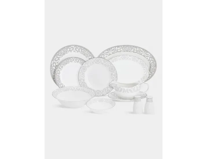 Сервиз обеденный 6 персон 27 предметов бело-серый с серебристым кантом Узор Anna Lafarg Айседора