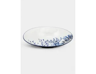 Блюдо, 32 см, керамика К, белое, круглое, Синие кораллы, Blue Coral