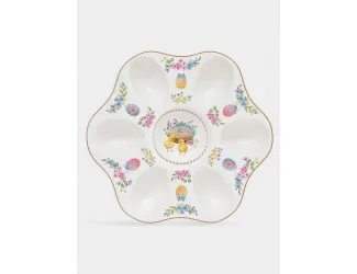 Блюдо для яиц, 21 см, 6 отд, фарфор P, белое, Цыплята и цветы, Spring Bloom