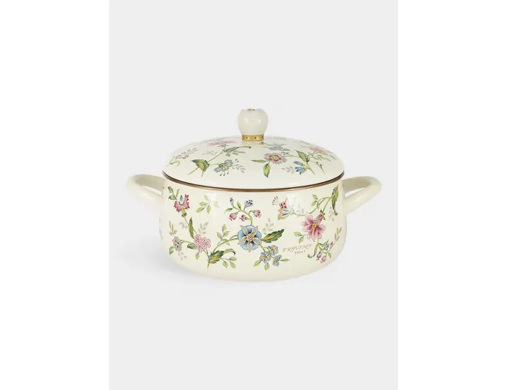 Кастрюля 20 см 2,6 л с крышкой с покрытием молочная Цветы Ejiry Provence