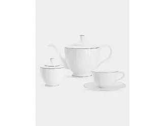 Сервиз чайный, 6 перс, 14 пр, фарфор F, белый, с серебристым кантом, Lotus silver