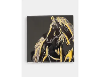 Подставка под кружку, 11х11 см, керамика/пробка, квадратная, черная, Лошадь, Horse