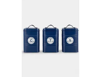 Набор банок для сыпучих продуктов, 3 пр, 1.45 л, h18 см, синие, Grantham