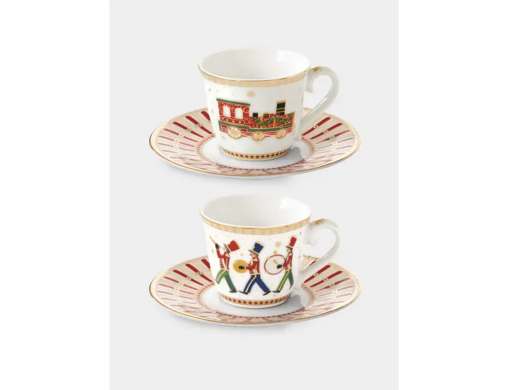 Набор чайный 2 персоны 4 предмета белая с золотистым кантом Паровоз Easy Life Polar Express