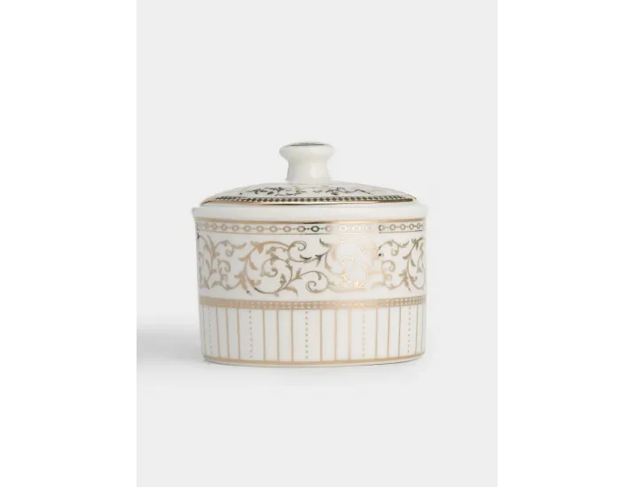 Сахарница 10 см 300 мл белая с золотистым орнаментом Pozzi Milano Golden