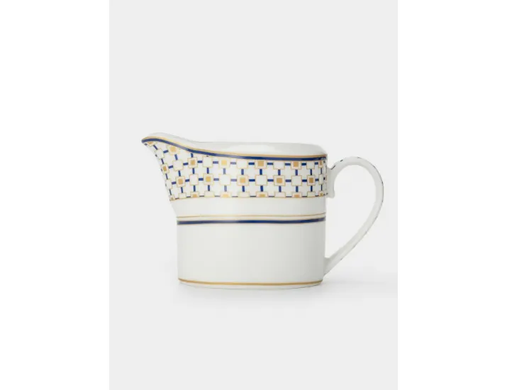 Молочник 250 мл бело-синий Квадраты с золотистым кантом Pozzi Milano Charles