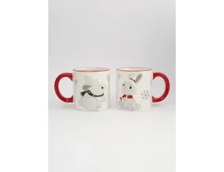 Кружка, детская, 360 мл, 2 шт, керамика, молочно-красная, Зайчики в шарфах, New year