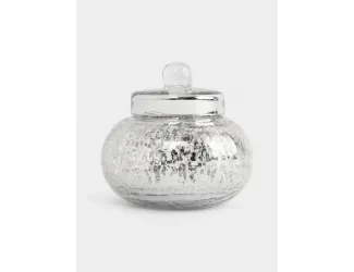 Конфетница, 16х15 см, с крышкой, стекло, серебристая, Кракелюр, Craquelure