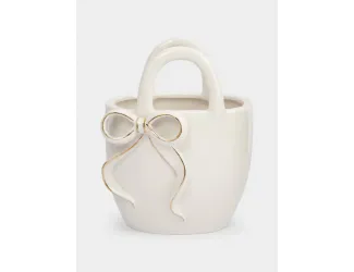 Ваза для цветов, 16 см, декоративная, фарфор P, бело-золотистая, Сумка с бантом, Townlet