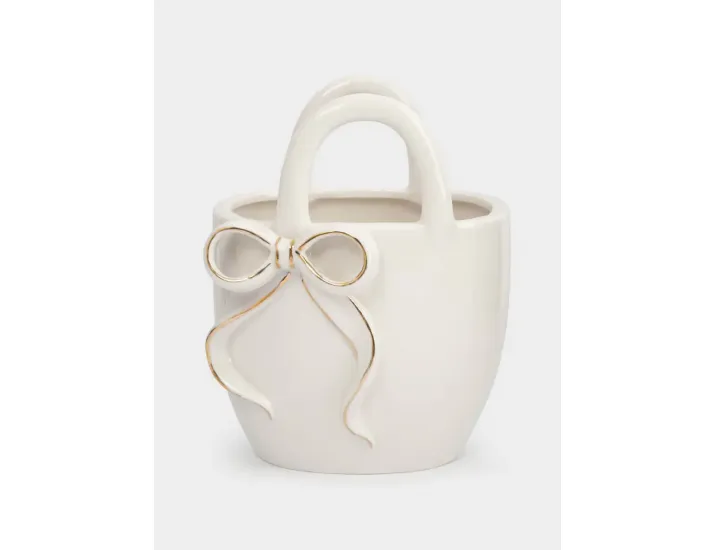 Ваза для цветов 16 см декоративная бело-золотистая Сумка с бантом Anna Lafarg Townlet