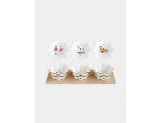 Набор для закусок, 3 пр, на подставке, фарфор P/бамбук, белый, Микс, Magie de Noel