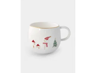 Кружка, 400 мл, фарфор P, белая, с золотым кантом, Снеговик, Let It Snow