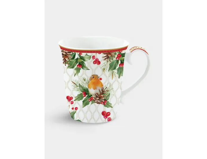 Кружка 275 мл белая с красным кантом Птица и ягоды Easy Life Christmas Berries