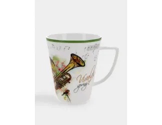Кружка, 380 мл, фарфор F, белая, с зеленым кантом, Весна, A. Vivaldi