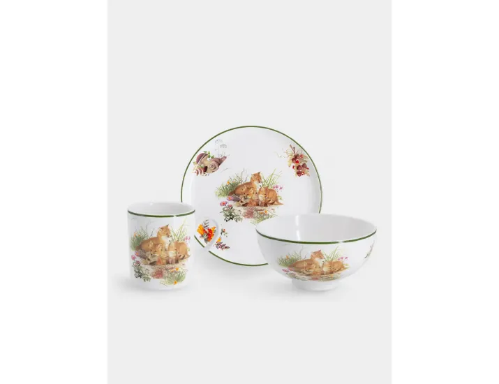 Набор 3 предмета тарелка 18 см салатник 13 см кружка 200 мл белый Лисята Imari Childhood