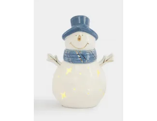Статуэтка с подсветкой, 15 см, фарфор P, бело-голубая, Снеговик, Snowfall
