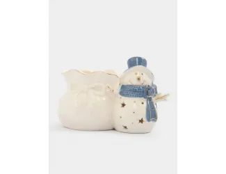 Конфетница, 17х11 см, фарфор P, бело-голубая, Снеговик с мешком, Snowfall