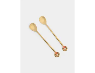 Ложка десертная, 15 см, 2 шт, сталь, золотистая, Венок, New year