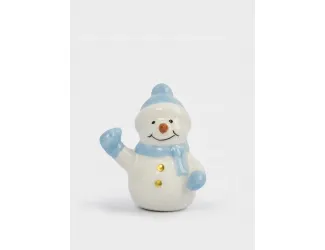 Статуэтка, 6 см, керамика D, бело-голубая, Снеговик в шапке и шарфе, Snowman