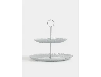 Подставка для пирожных, 21х28/26 см, 2 яруса, стекло Р/металл, серебристая, Avila