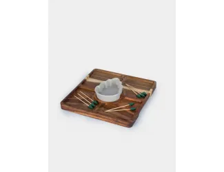 Менажница, 25 см, 4 отд, с пиалой, со шпажками, дерево/керамика D, Шишка