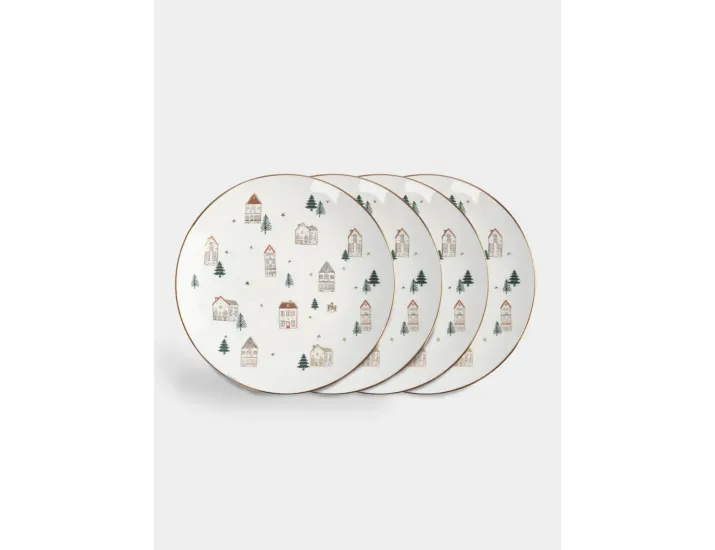 Тарелка закусочная 19 см 4 шт бело-золотистая Домики и ели Anna Lafarg Townlet