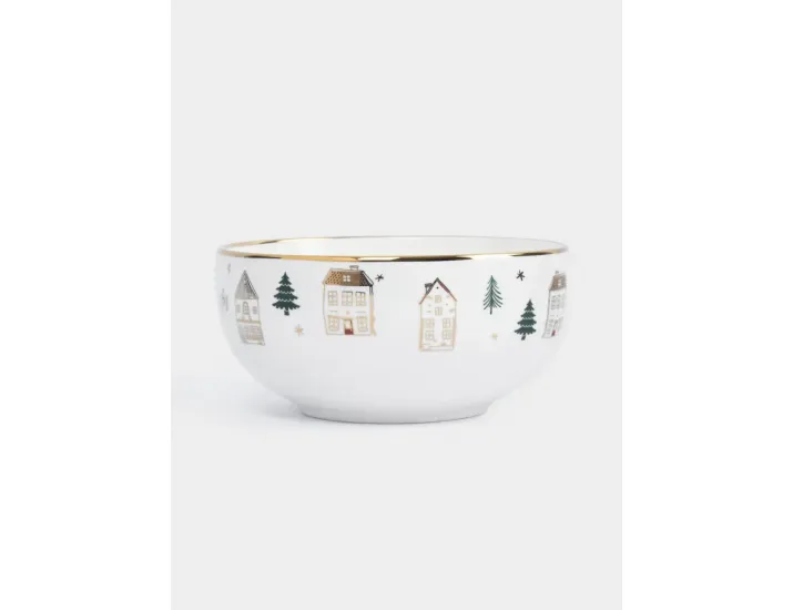 Пиала 14x7 см бело-золотистая Домики и ели Anna Lafarg Townlet