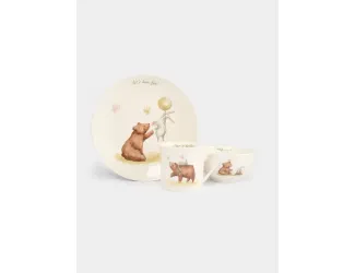 Набор посуды, детский, 1 перс, 3 пр, фарфор N, белый, Мишка и зайчик, Friendship