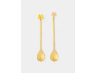 Ложка десертная, 14 см, 2 шт, сталь, золотистая, Цветок/Бабочка, Butterfly