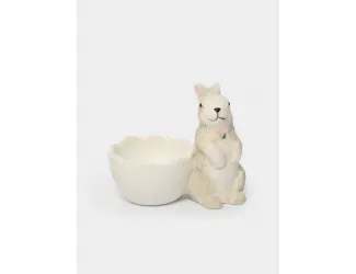 Подставка для яйца, 8 см, керамика, серая, Кролик с цветами, Brown Rabbit