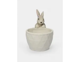 Конфетница, 12х16 см, керамика, молочно-серая, Кролик с корзинкой, Brown Rabbit