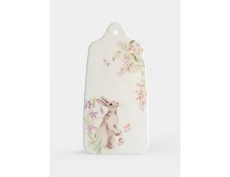 Подставка под горячее, 14x28 см, керамика/пробка, белая, Кролик в цветах, Flower Rabbit