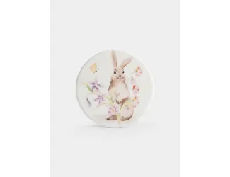 Подставка под кружку, 11 см, круглая, керамика/пробка, белая, Кролик в цветах, Flower Rabbit