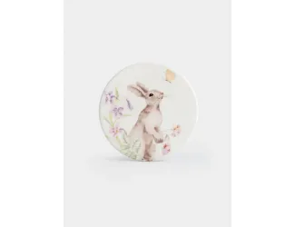Подставка под кружку, 11 см, круглая, керамика/пробка, белая, Кролик в цветах, Flower Rabbit