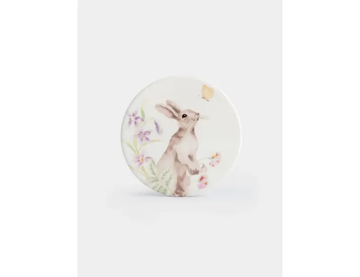 Подставка под кружку 11 см круглая белая Кролик в цветах Anna Lafarg Flower Rabbit