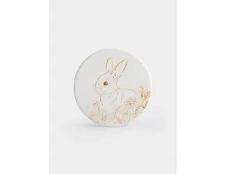 Подставка под кружку, 11 см, круглая, керамика/пробка, белая, Золотистый кролик, White Rabbit