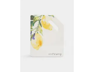 Подставка под горячее, 24x18 см, с ручкой, керамика/пробка, белая, Лимон на ветке, Palermo