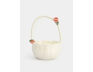 Конфетница, 15х22 см, с ручкой, керамика, молочная, Цветы, Gentle flower