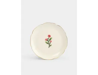 Тарелка десертная, 17 см, керамика, молочная, с золотистым кантом, Фиолетовые цветы, Gentle flower