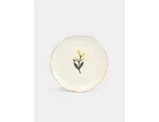 Тарелка десертная, 17 см, керамика, молочная, с золотистым кантом, Желтые цветы, Gentle flower