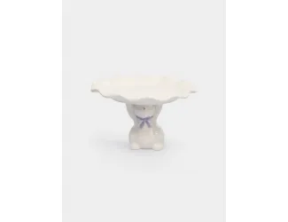 Блюдо на ножке, 19х12 см, керамика, молочно-золотистое, Кролик с бантом, White Rabbit